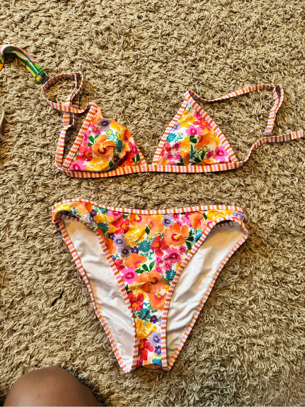 Floral Stripe Trim Two-Piece Bikini - Multicolor Cupshe